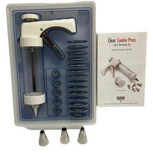 Kuhn Rikon Clear Barrel Cookie Press~14 Discs 6 Decorating Tips- Bonus Tips